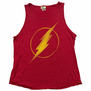 DC Comics Original Red Tank Top Shirt Yellow Lightning Accent Men Size Large